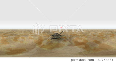 Spherical 360 degrees seamless panorama with the prehistoric crocodile Kaprosuchus in a landscape Spherical 360 degrees seamless panorama with the prehistoric crocodile Kaprosuchus in a landscape 80768273