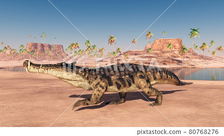 Prehistoric crocodile Kaprosuchus in a landscape Prehistoric crocodile Kaprosuchus in a landscape 80768276