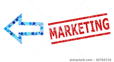 Distress Marketing Stamp and Arrow Left Composition of Rounded Dots Distress Marketing Stamp and Arrow Left Composition of Rounded Dots 80768316