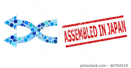 Distress Assembled in Japan Stamp Imitation and Shuffle Arrows Left Composition of Circles 80768329