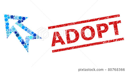 Scratched Adopt Stamp Print and Arrow Left Up Composition of Rounded Dots Scratched Adopt Stamp Print and Arrow Left Up Composition of Rounded Dots 80768366