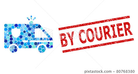 Textured By Courier Seal and Police Car Collage of Round Dots 80768380