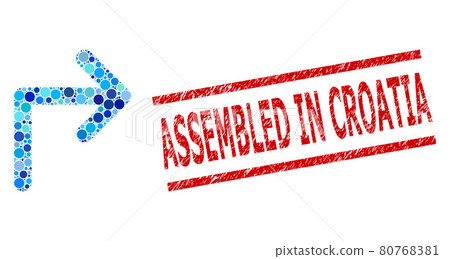 Grunge Assembled in Croatia Watermark and Turn Right Collage of Round Dots 80768381
