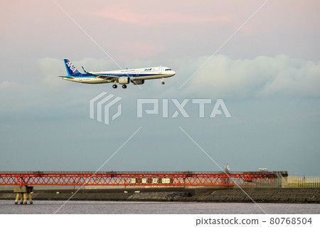Passenger plane approaching Runway B at Haneda Airport 80768504
