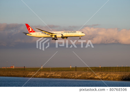 Passenger plane approaching Runway B at Haneda Airport 80768506