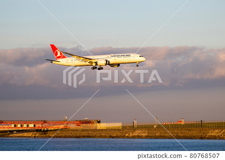Passenger plane approaching Runway B at Haneda Airport Passenger plane approaching Runway B at Haneda Airport 80768507