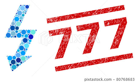 Scratched 777 Watermark and High Voltage Collage of Rounded Dots 80768683