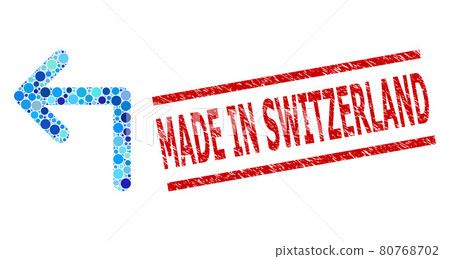 Grunge Made in Switzerland Watermark and Turn Left Composition of Circles Grunge Made in Switzerland Watermark and Turn Left Composition of Circles 80768702