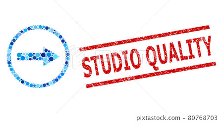 Grunge Studio Quality Stamp Imitation and Right Rounded Arrow Collage of Round Dots Grunge Studio Quality Stamp Imitation and Right Rounded Arrow Collage of Round Dots 80768703