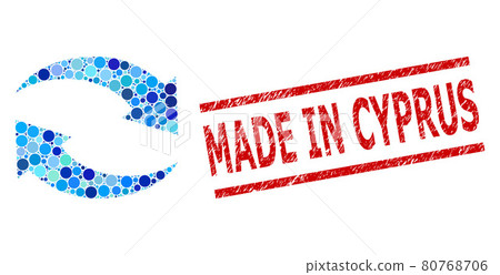 Scratched Made in Cyprus Watermark and Exchange Arrows Composition of Round Dots Scratched Made in Cyprus Watermark and Exchange Arrows Composition of Round Dots 80768706