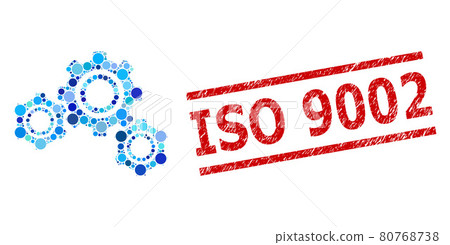 Distress ISO 9002 Stamp Seal and Gears Composition of Round Dots Distress ISO 9002 Stamp Seal and Gears Composition of Round Dots 80768738