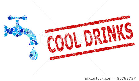 Grunge Cool Drinks Stamp and Water Tap Composition of Circles 80768757