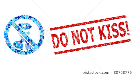 Scratched Do Not Kiss Exclamation. Stamp Print and Stop Policeman Mosaic of Rounded Dots 80768776