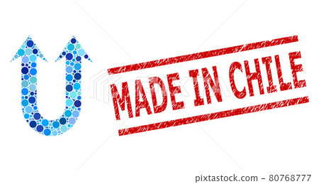 Distress Made in Chile Stamp Seal and Double Forward Arrow Composition of Rounded Dots 80768777