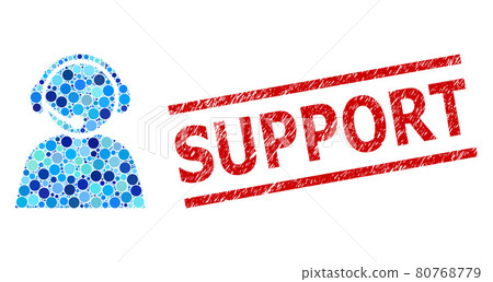 Textured Support Watermark and Call Center Operator Mosaic of Circles 80768779