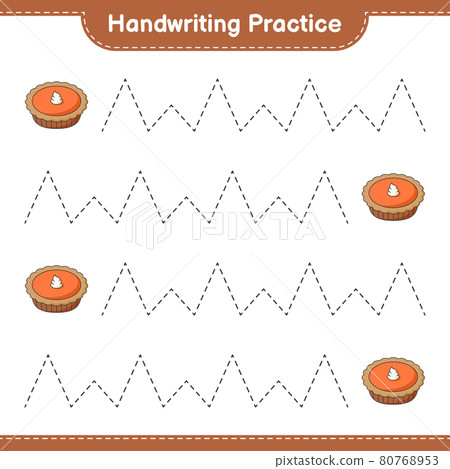 Handwriting practice. Tracing lines of Pie. Educational children game, printable worksheet, vector illustration 80768953