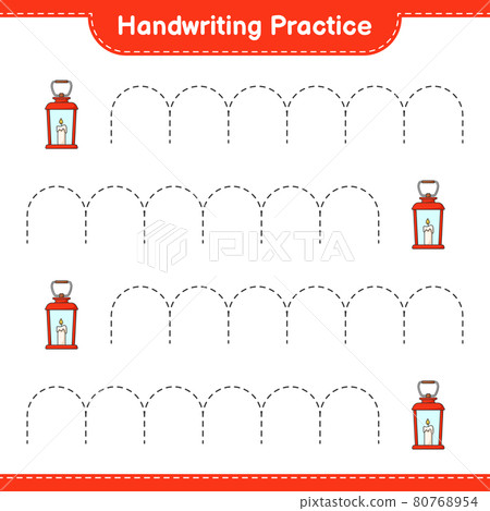 Handwriting practice. Tracing lines of Lantern. Educational children game, printable worksheet, vector illustration 80768954