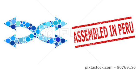 Textured Assembled in Peru Stamp Imitation and Shuffle Arrows Horizontal Collage of Round Dots 80769156