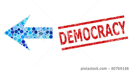 Scratched Democracy Watermark and Arrow Left Mosaic of Round Dots 80769186