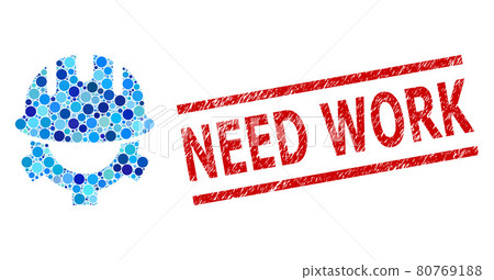 Distress Need Work Watermark and Development Helmet Composition of Round Dots 80769188