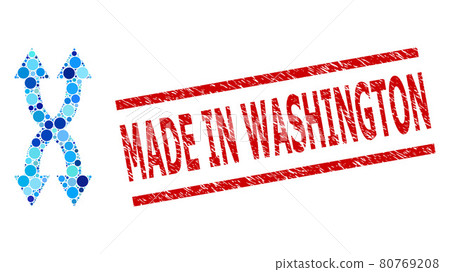 Scratched Made in Washington Stamp Seal and Shuffle Arrows Vertical Composition of Round Dots Scratched Made in Washington Stamp Seal and Shuffle Arrows Vertical Composition of Round Dots 80769208