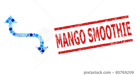 Textured Mango Smoothie Stamp Seal and Opposite Bend Arrow Composition of Round Dots Textured Mango Smoothie Stamp Seal and Opposite Bend Arrow Composition of Round Dots 80769209