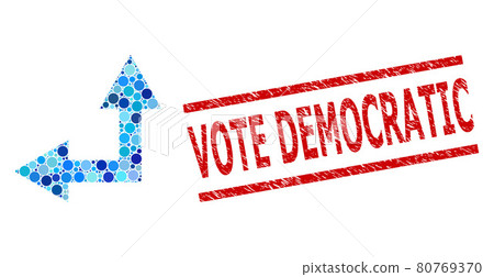 Grunge Vote Democratic Stamp Print and Bifurcation Arrow Left Up Mosaic of Circles 80769370