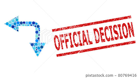 Scratched Official Decision Seal and Bifurcation Arrow Left Down Collage of Round Dots Scratched Official Decision Seal and Bifurcation Arrow Left Down Collage of Round Dots 80769416