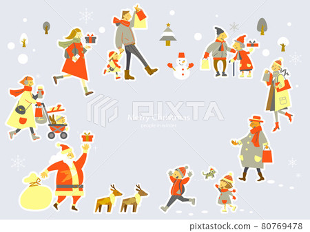Christmas season people fashionable frame style illustrations 80769478