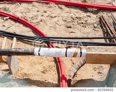 city underground conduction of high voltage lines in pipes system 80769692