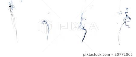 Smoke abstract set. Blur black smoke, abstract fog or steam mist cloud group isolated on white background. For overlay in pollution, vapor cigarette, gas, dry ice. 80771865