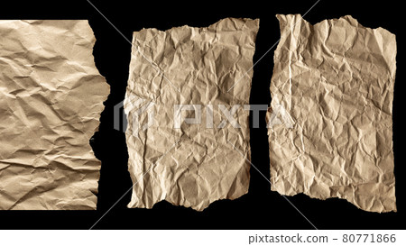 Ripped craft paper. Torn kraft paper texture background. Old craft vintage cardboard isolated on black with clipping path. 80771866