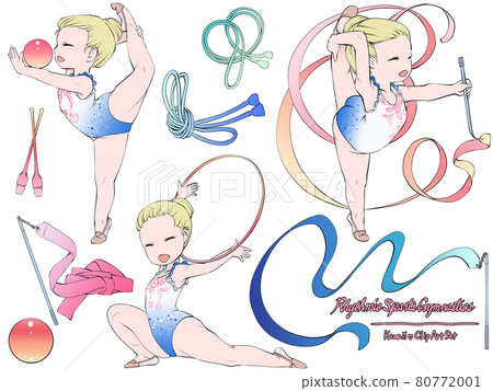 Caucasian female rhythmic gymnast / clip art set acting with a big smile 80772001