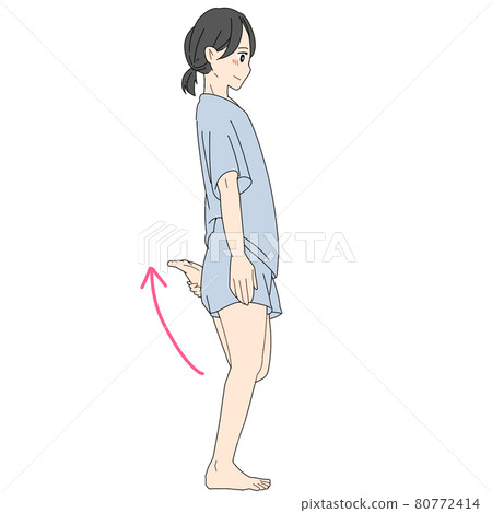 Woman stretching the left front thigh (sideways) Woman stretching the left front thigh (sideways) 80772414