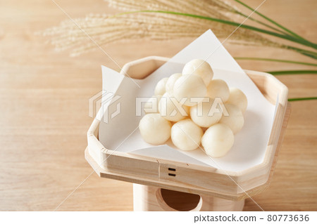 Tsukimi dumplings served on the three treasures Tsukimi dumplings served on the three treasures 80773636