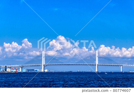 橫濱風光仲夏灣大橋和積雨雲升起 80774607
