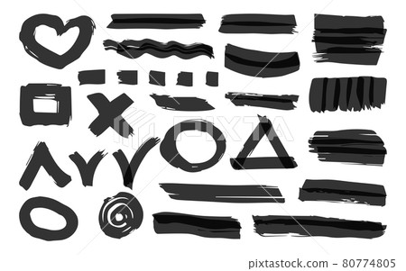 Text marker brush stroke hand drawn scrawls set 80774805