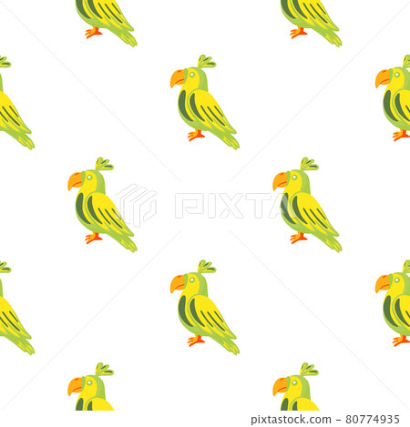 Isolated doodle seamless pattern with green and yellow parrots bird ornament. White background. 80774935