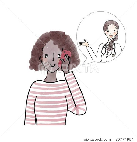 通過電話與醫生交談的黑人婦女 80774994