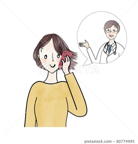 通過電話諮詢醫生的日本女性 通過電話諮詢醫生的日本女性 80774995