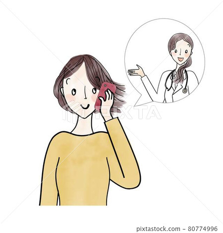 通過電話諮詢醫生的日本女性 通過電話諮詢醫生的日本女性 80774996