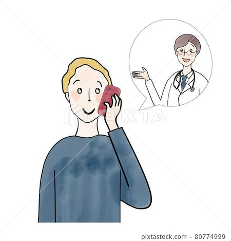 一個通過電話諮詢醫生的男性西方人 一個通過電話諮詢醫生的男性西方人 80774999