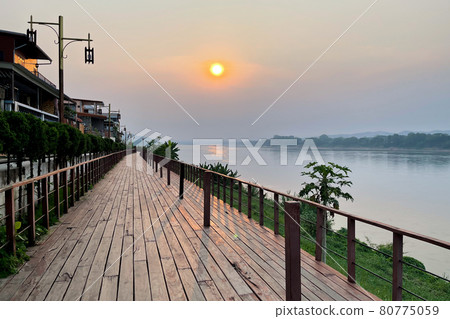 Chiang Khan,Thailand-Chiang Khan a popular tourist attraction in holidays. 80775059