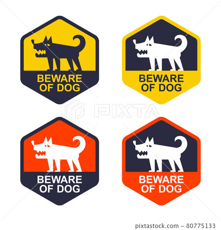 set yellow sticker beware of dog. protected area. set yellow sticker beware of dog. protected area. 80775133