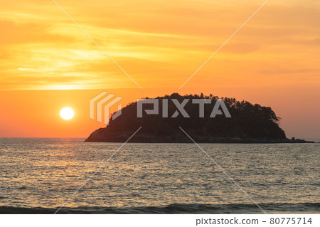 beautiful cloud in golden sky at sunset in Kata beach Phuket Thailand. 80775714