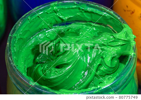 close up green color of ink for print tee shirt. close up green color of ink for print tee shirt. 80775749