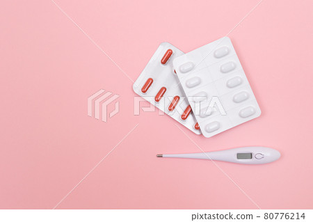 Different Pills and Tablets Package with White Electronic Thermometer Different Pills and Tablets Package with White Electronic Thermometer 80776214