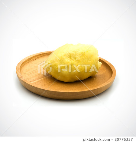 durian fruit In a wooden tray on the White Blackground 80776337