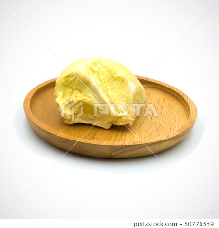 durian fruit In a wooden tray on the White Blackground 80776339