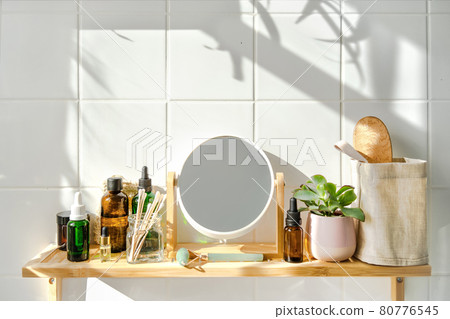 Shelf in bathhroom with zero waste items Shelf in bathhroom with zero waste items 80776545